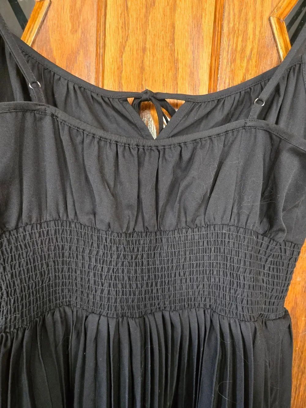 J Crew Black Pleated Midi Dress with Smocking And Spaghetti Straps Size 0 - Picture 12 of 15